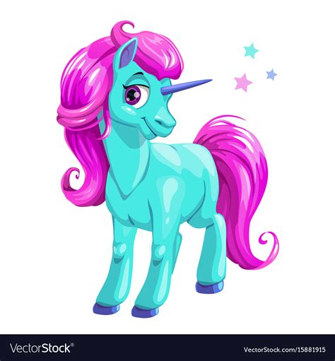 Cartoon characters with pink and blue hair. Cute cartoon blue unicorn with pink hair Vector Image