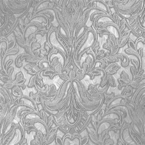 Henderson Interiors Damask Glitter Wallpaper White Grey