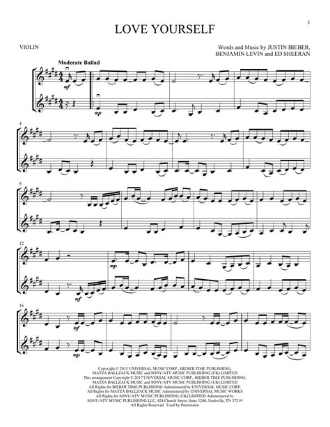 Justin Bieber Love Yourself Sheet Music Notes Download Printable
