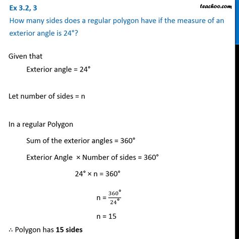 Tetragon/ quadrilateral/ rectangle/ parallelogram/ square/ rhombus. Ex 3.2, 3 - How many sides does a regular polygon have if ...
