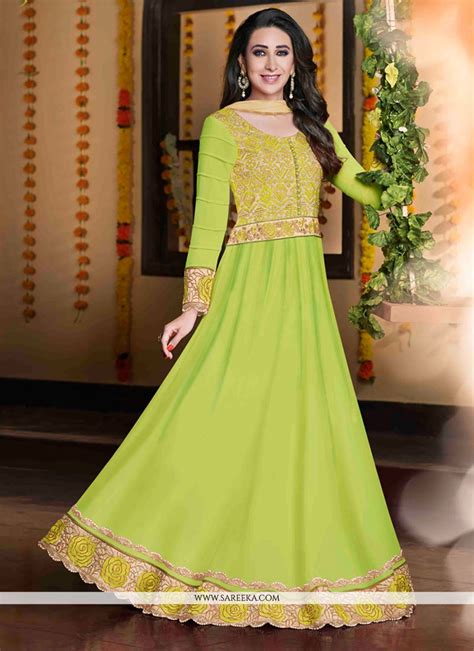Karishma Kapoor Green Georgette Anarkali Suit