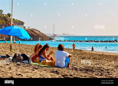 Spain Tenerife Adeje December 17 2018 Lunch On The Beach By The