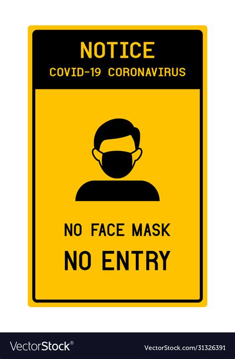 Notice No Face Mask No Entry Avoid Covid 19 Vector Image