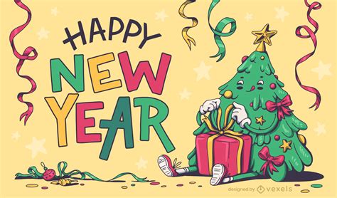 Descarga Vector De Feliz Año Nuevo Ilustración De árbol De Navidad