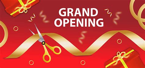 Grand Opening Golden And Red Luxury Abstract Banner Modern Shape Grand