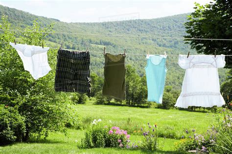 Clothesline In Rural Backyard Stock Photo Dissolve