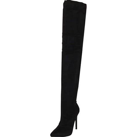 liliana gisele 7 black thigh high stretchy suede fitted pointy stiletto boot 7 5