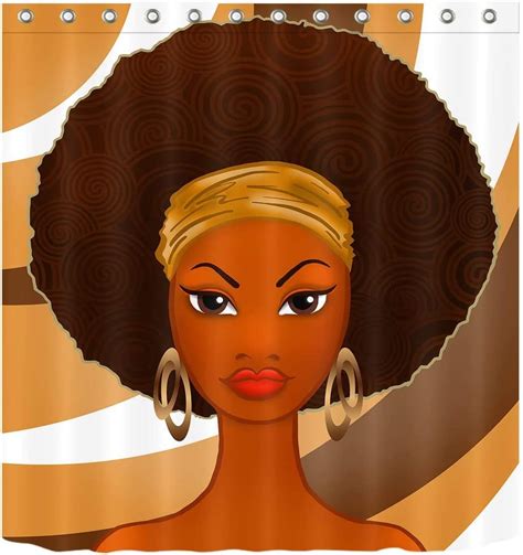 Lb African American Black Girl Shower Curtain Afro Black
