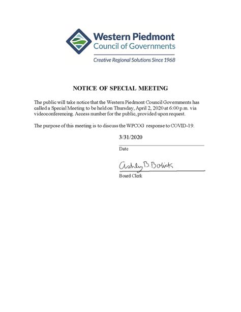 Notice Of Special Meeting