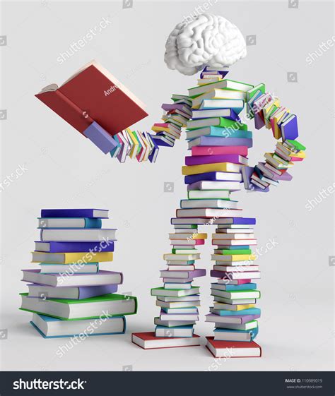 Human Figure Consisting Of Books Holding An Open Book Stock Photo