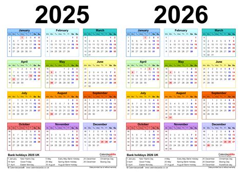 Two Year Calendars For 2025 And 2026 Uk For Excel