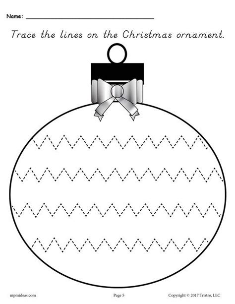 Christmas Ornament Tracing Worksheet With Narrow Zig Zag Lines