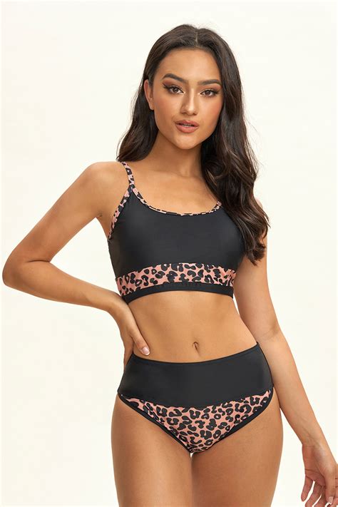 leopard print high waist bikini set