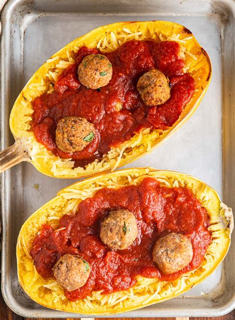 Baked Spaghetti Squash With Meatballs Basil And Bubbly