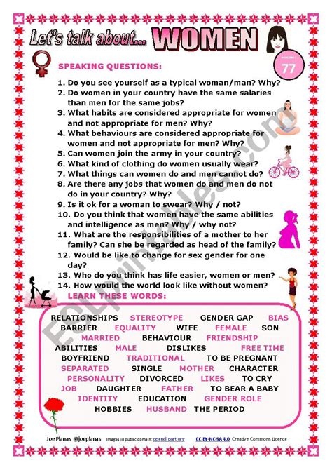 Let´s Talk About Women Speaking Series 77 New Version Esl Worksheet By Joebcn English