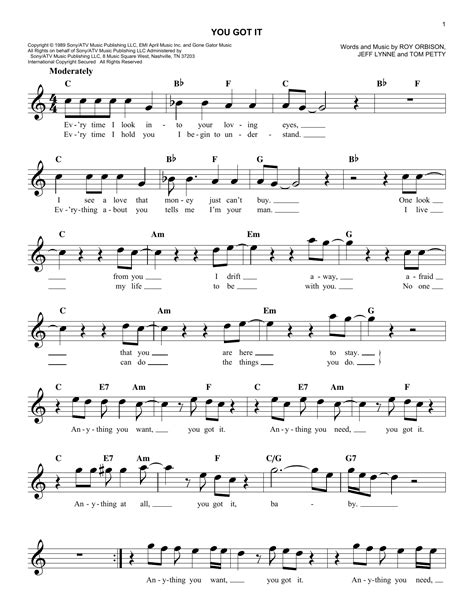 Roy Orbison You Got It Sheet Music Notes Chords Lyrics And Chords