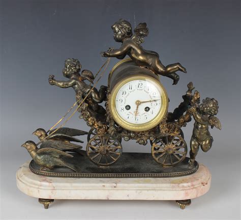A Mid To Late 19th Century French Bronzed Spelter Mantel Clock With
