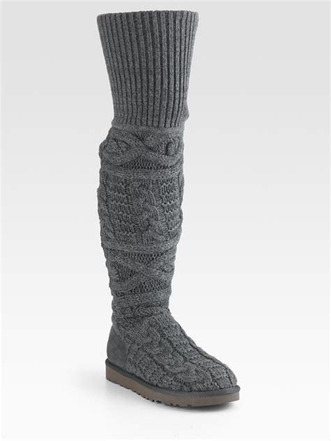 ugg cable knit and suede over the knee boots in gray charcoal lyst