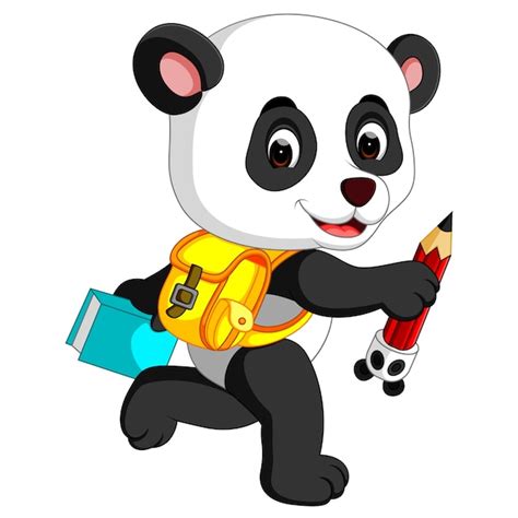 Premium Vector Cute Panda On His Way To School