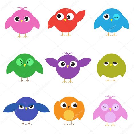 Set Of Cute Birds With Different Emotions — Stock Vector © Marta17