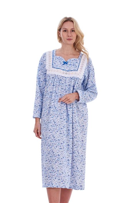 Women Warm Nightdress Floral Print 100 Brushed Cotton Thermal Long Nightwear Ebay