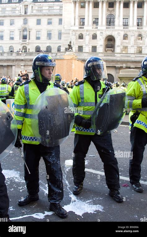 Riot Police At G Summit Protests Outside Bank Of England City Of