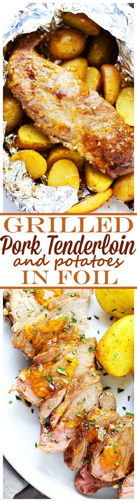 Pork loin may not be as apt to dry out, but if you prefer simple flavors, season as recommended by this livestrong.com recipe for roast pork tenderloin. Grilled Peach-Glazed Pork Tenderloin Foil Packet with Potatoes - Glazed with peach preserves and ...