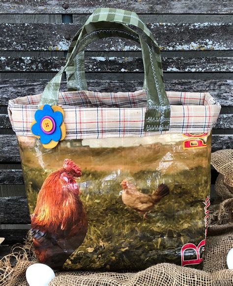 Chicken Handbag Recycled Chicken Feed Bag Chicken Handbag Etsy Feed Bags Feed Sack Bags