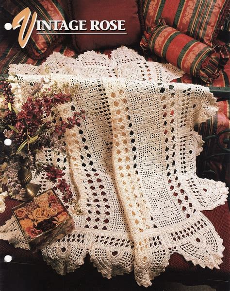 Vintage Rose Afghan Crochet Pattern Annies Attic Lace Throw Afghans