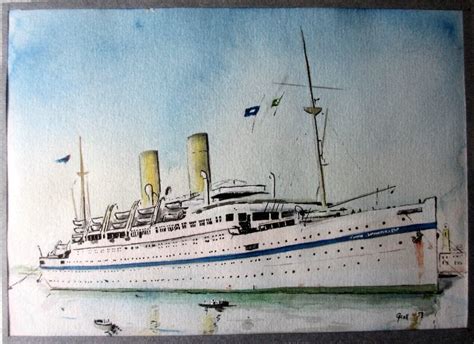 Hmt Empire Windrush Watercolour On Paper Signed G Kell 53 Sold