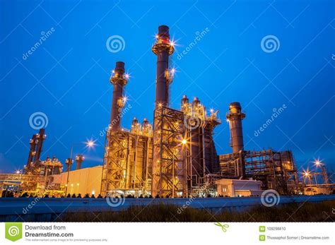 Gas Turbine Electric Power Plant At Night Stock Photo