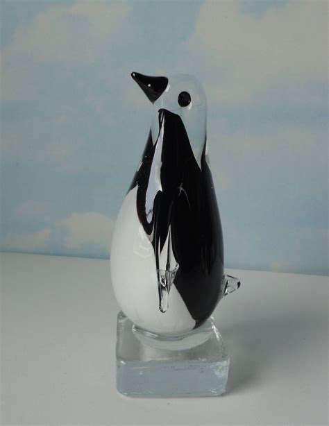 Vintage Hand Blown Glass Penguin Figurine Paperweight Glass Blowing Hand Blown Miniature