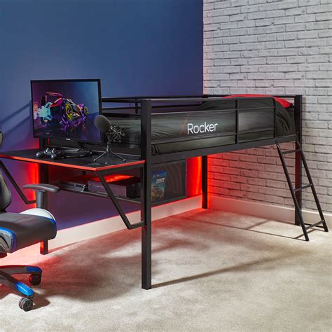 X Rocker Single 3ft Gaming Bed Frame Tv Mount Metal Black Storage Shelf
