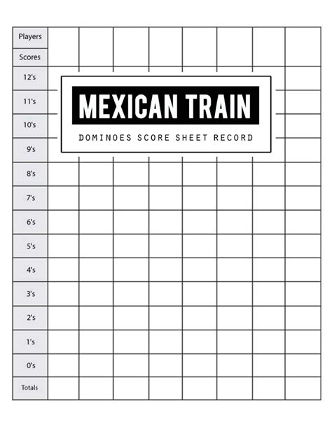 Printable Mexican Train Double 15 Score Sheet