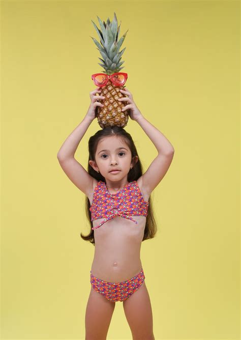 Conjunto De Biquíni Infantil Sutiã Com Laço Mini Flores Ilha Bikini