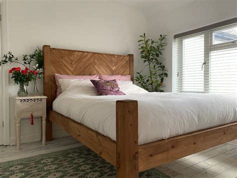 Occasionally, this is a solid platform, but it usually has tightly spaced wooden slats. Handmade Herringbone King Size Wooden Bed Frame in 2020 ...
