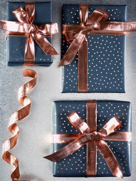 How Gorgeous Is This Rose Gold And Navy Christmas Wrap Who Wouldnt