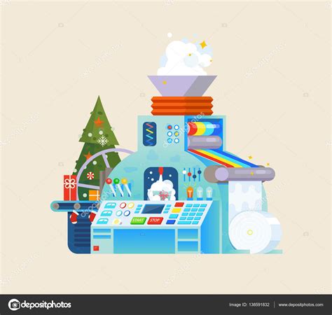 Christmas T Factory Holiday Machine Process In Isometric Style