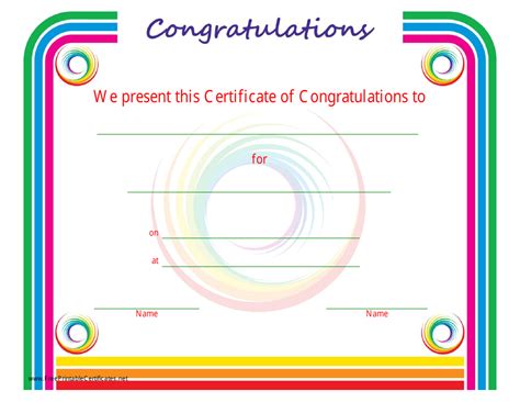 Congratulations Certificate Template Varicolored Download Printable