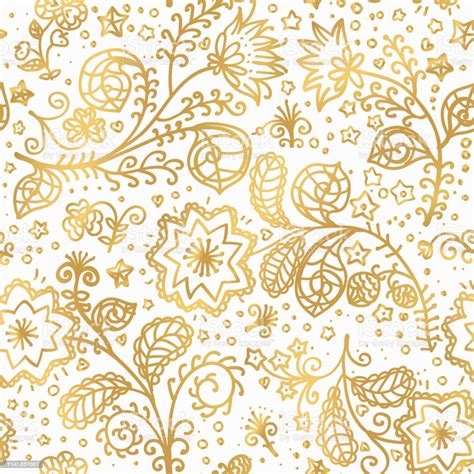 Vector Gold Pattern On White Background With Line Hand Drawing