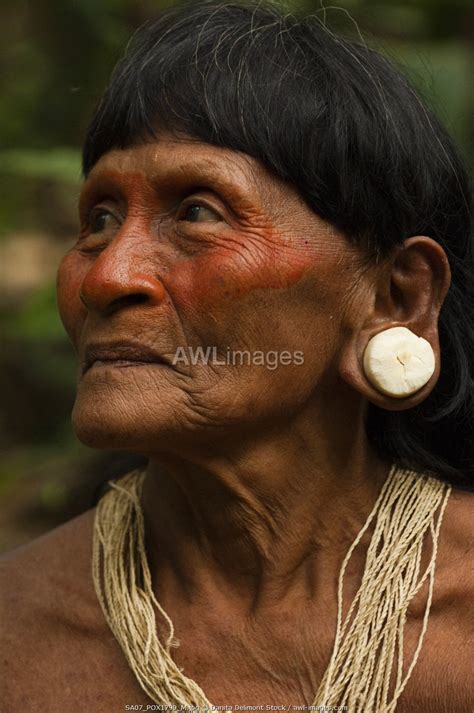 Awl Ecuador Huaorani Indian Woman Dabe Baiwa With Achiote Face Paint Gabaro