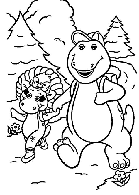 Barney Walk With Friend Coloring Pages For Kids Printable Free