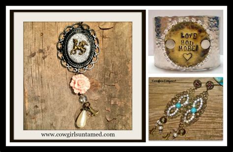 Cowgirl Junk Gypsy Rhinestone And Turquoise On Antique Bronze Long Filigree With Crystal Pearl N