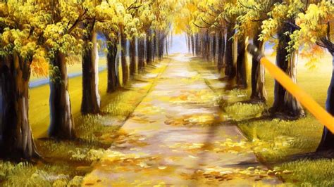 Autumn Tree Lined Road In Acrylics Tutorial Part 2 Autumn Trees