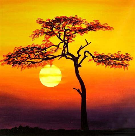 Realism Art Oil Painting Beautiful Landscape Sunrise With Tree On Canvas Ebay