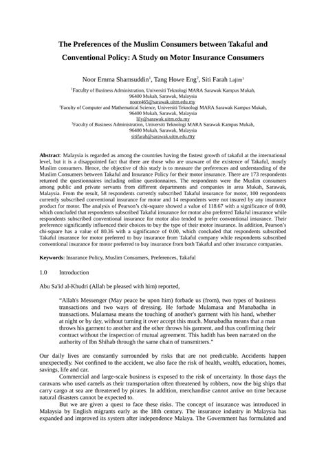 This is a reserch on the topic of difference between takaful and conventional insurance. (PDF) The Preferences of the Muslim Consumers Between ...