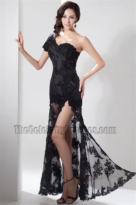 Sexy Black Lace One Shoulder Evening Dress Prom Gown Thecelebritydresses