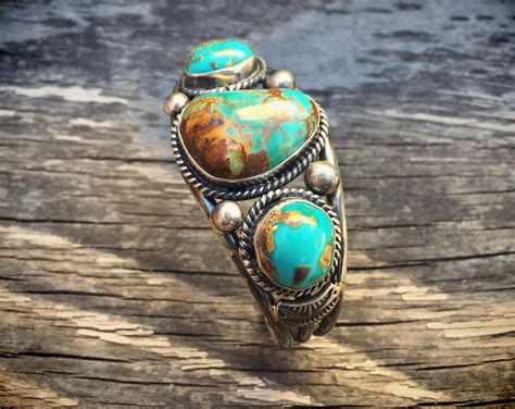 46g Signed Navajo Jewelry Turquoise Cuff Bracelet Vintage Native