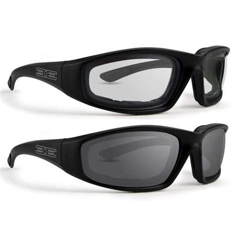 2 Pair Epoch Foam Padded Motorcycle Sunglasses Black Frames 1 With Smoke Lens 1 With Clear Lens