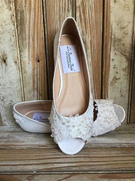 All Lace Open Toe Bridal Flat Shoe Beaded Lace Front And Back Etsy In